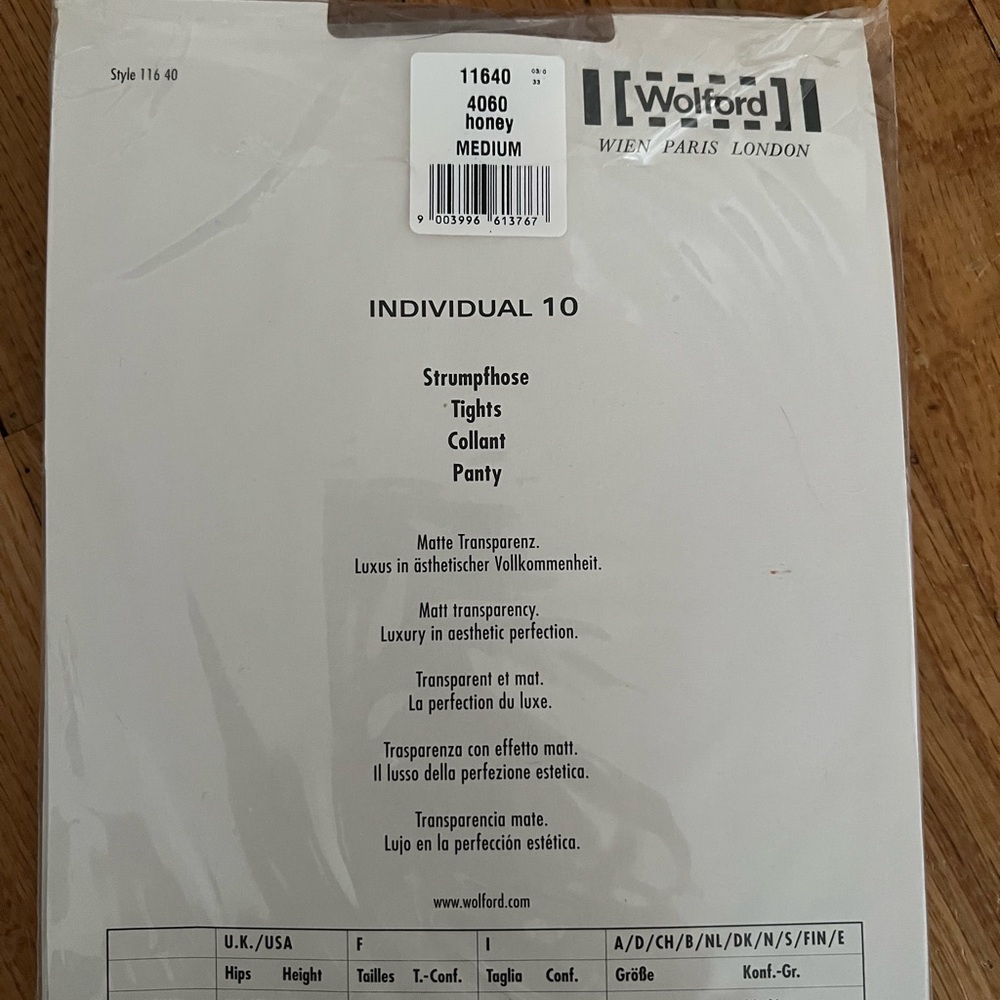 WOLFORD Individual 10 Tights in Honey Size Medium - Picture 3 of 4